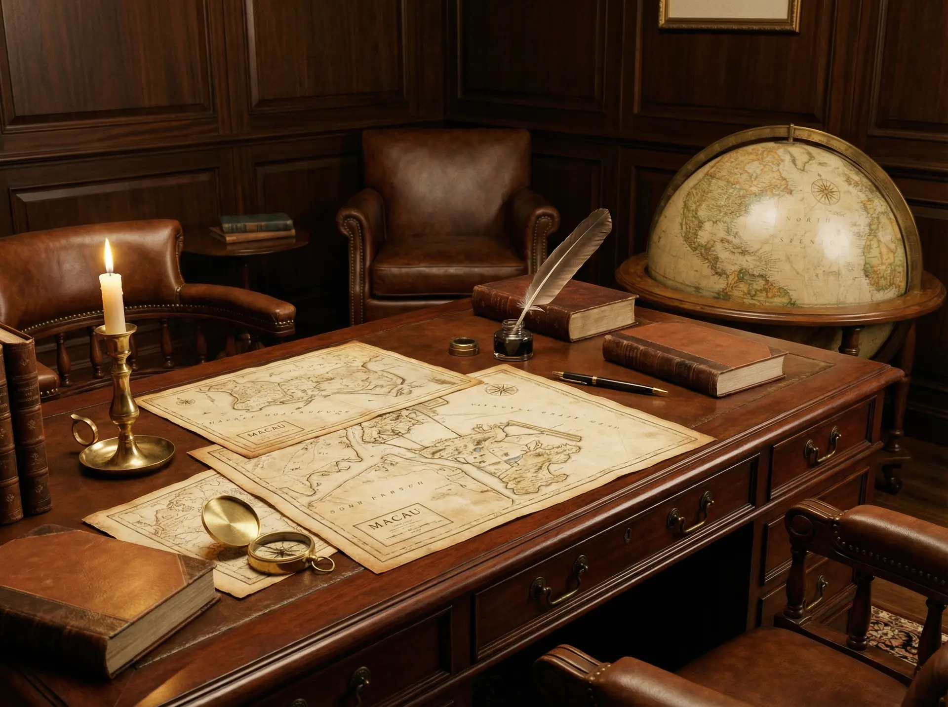 复古书房场景，象征 澳门博彩 资讯门户的学术研究精神